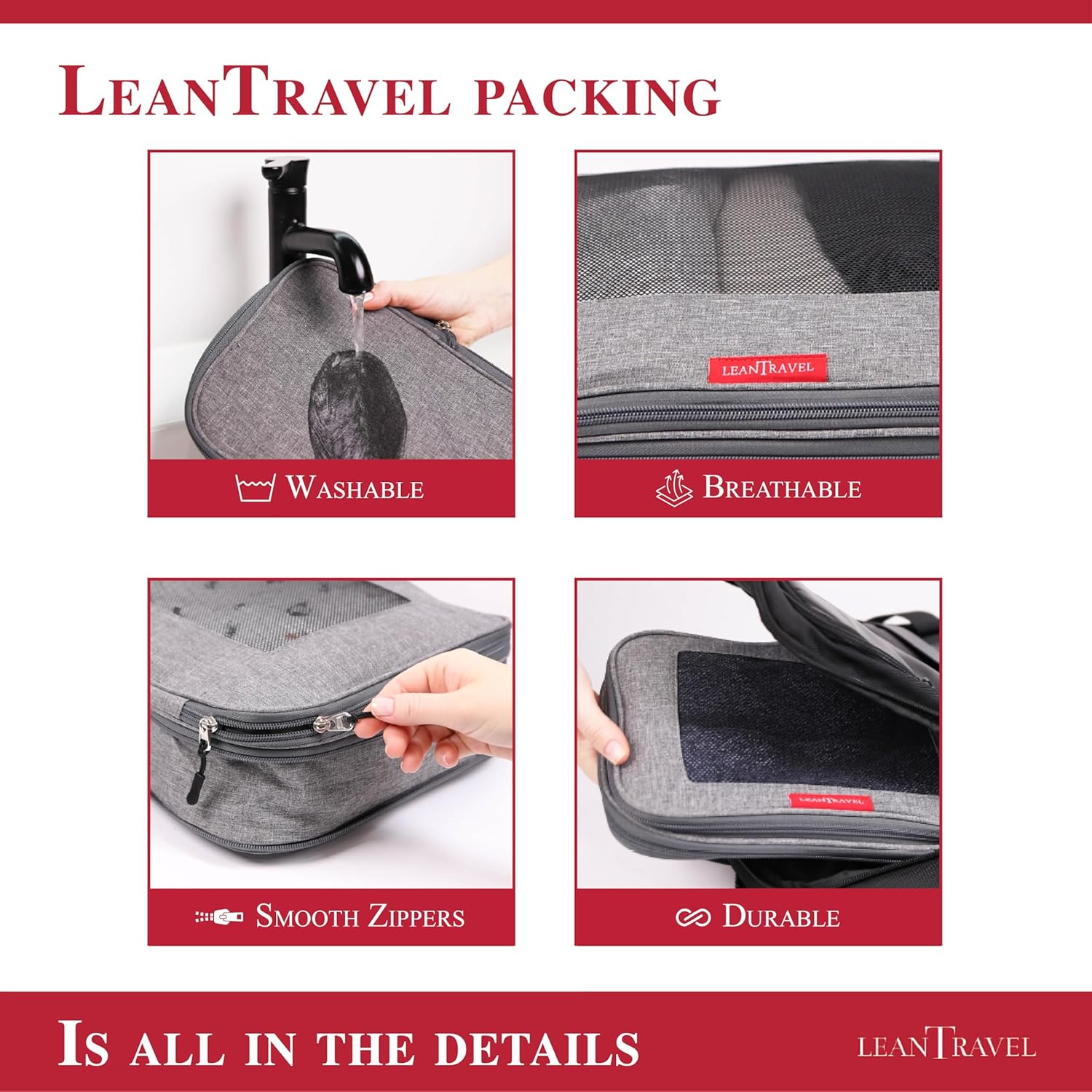 Compression Packing Cubes for Travel Organizers with Double Zipper, LeanTravel - Image 2