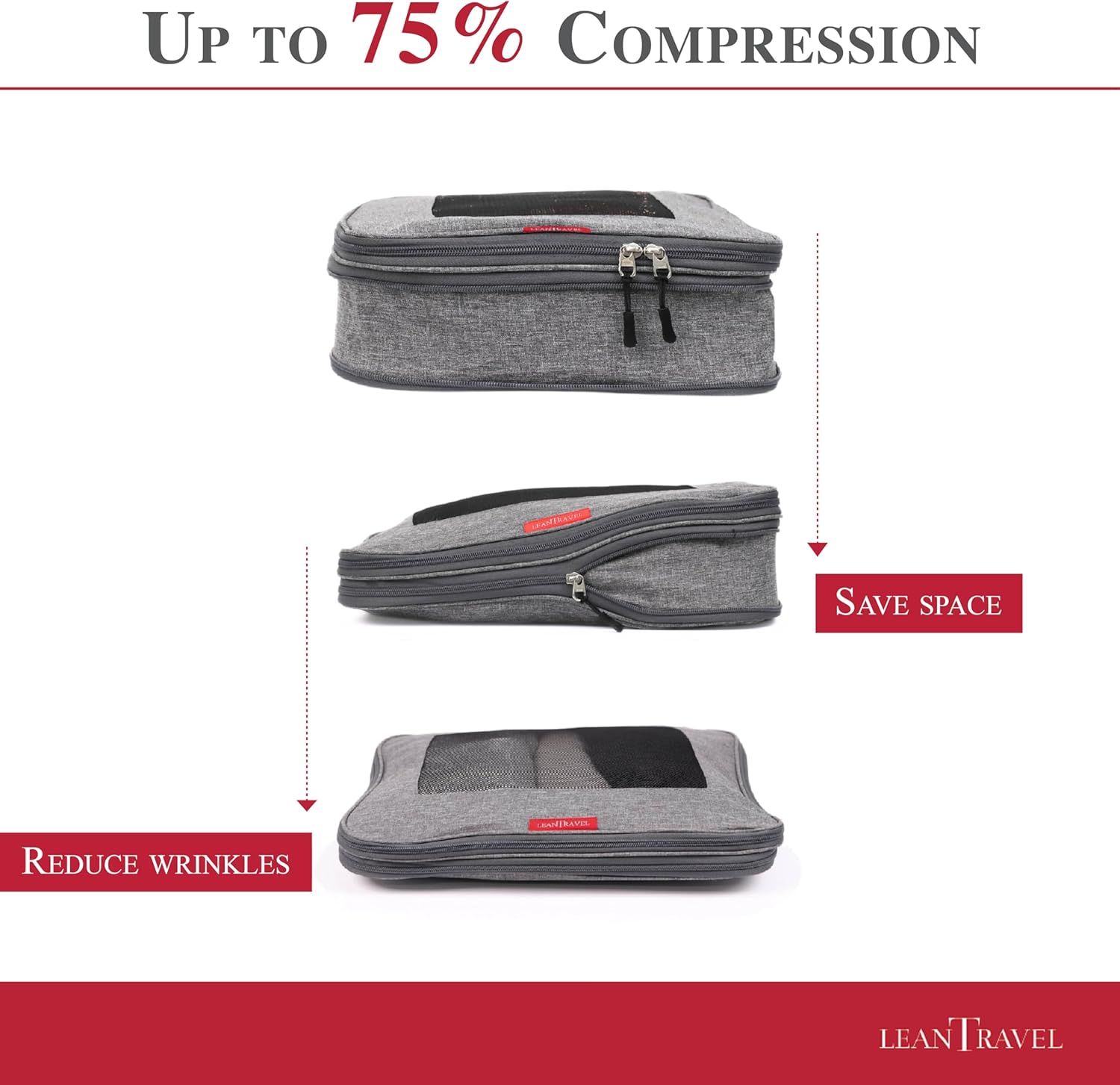 Compression Packing Cubes for Travel Organizers with Double Zipper, LeanTravel - Image 3